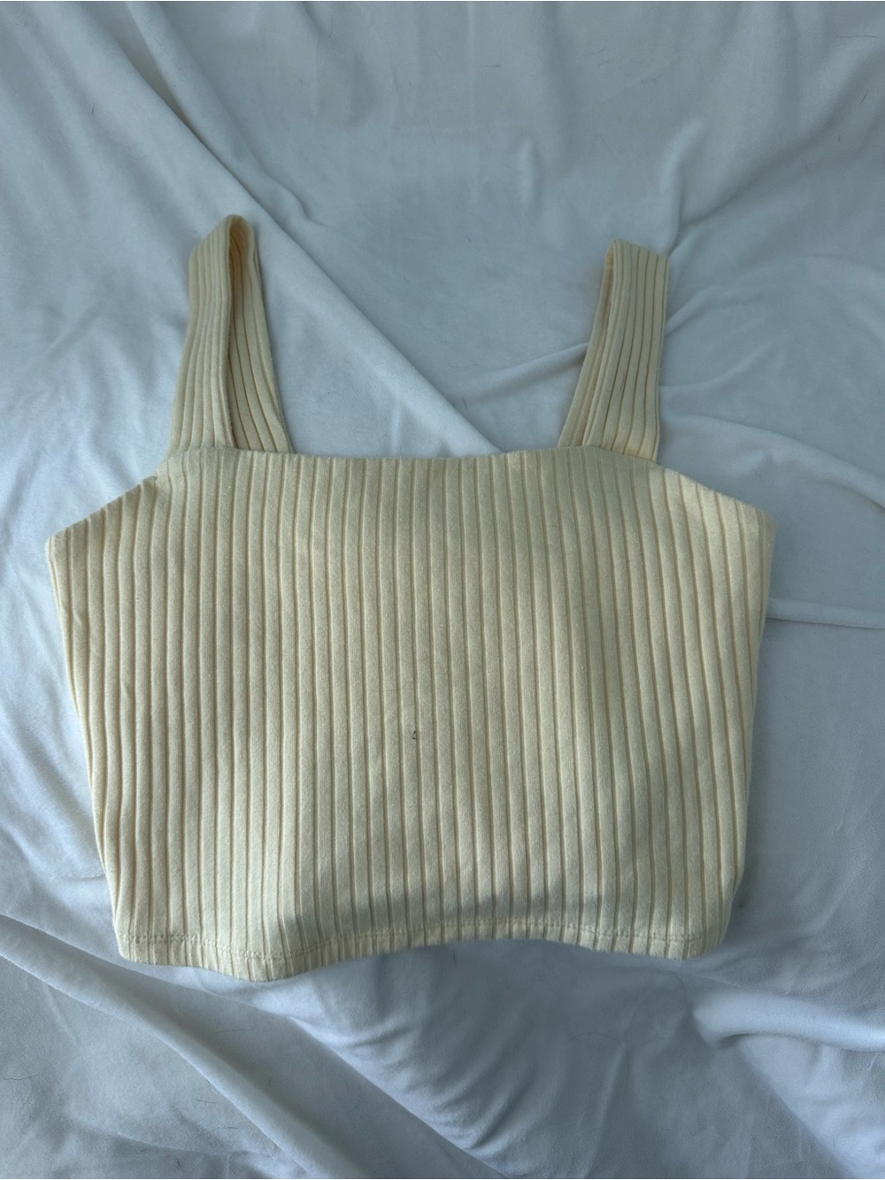American Eagle Outfitters Ribbed Square-Neck Crop Tank in Cream
